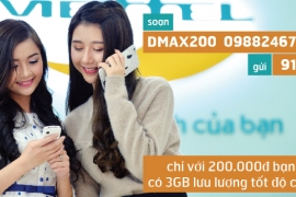 Đăng ký gói cước 3G Dmax200 Viettel nhận ngay 3GB khủng lướt web